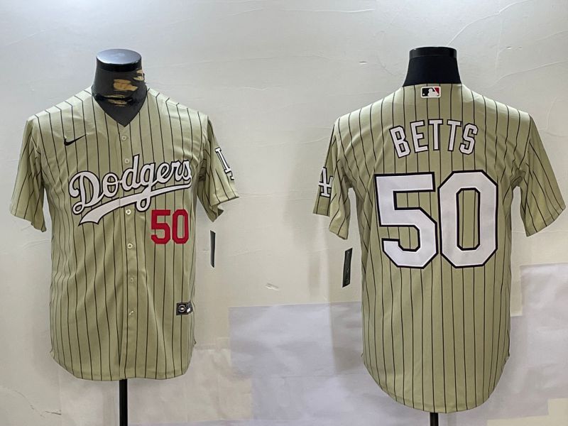 Men Los Angeles Dodgers #50 Betts Green Stripe Game 2024 Nike MLB Jersey style 1->los angeles dodgers->MLB Jersey